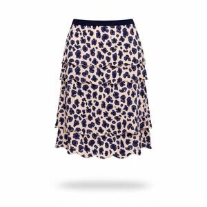 Tory Burch Meri Leopard Print Tiered Silk Blend Skirt 4 NWT